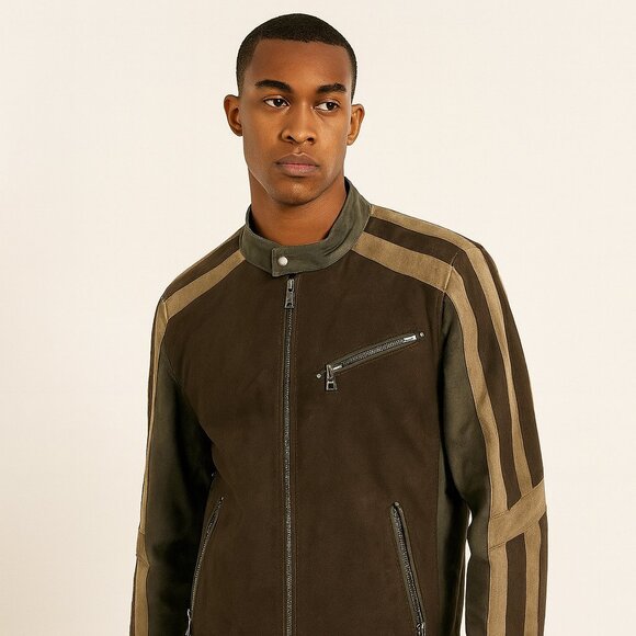 Vintage Danier Brown Suede Leather Jacket Size L  Y2K 2000s Moto Biker Zip Up - Picture 2 of 15